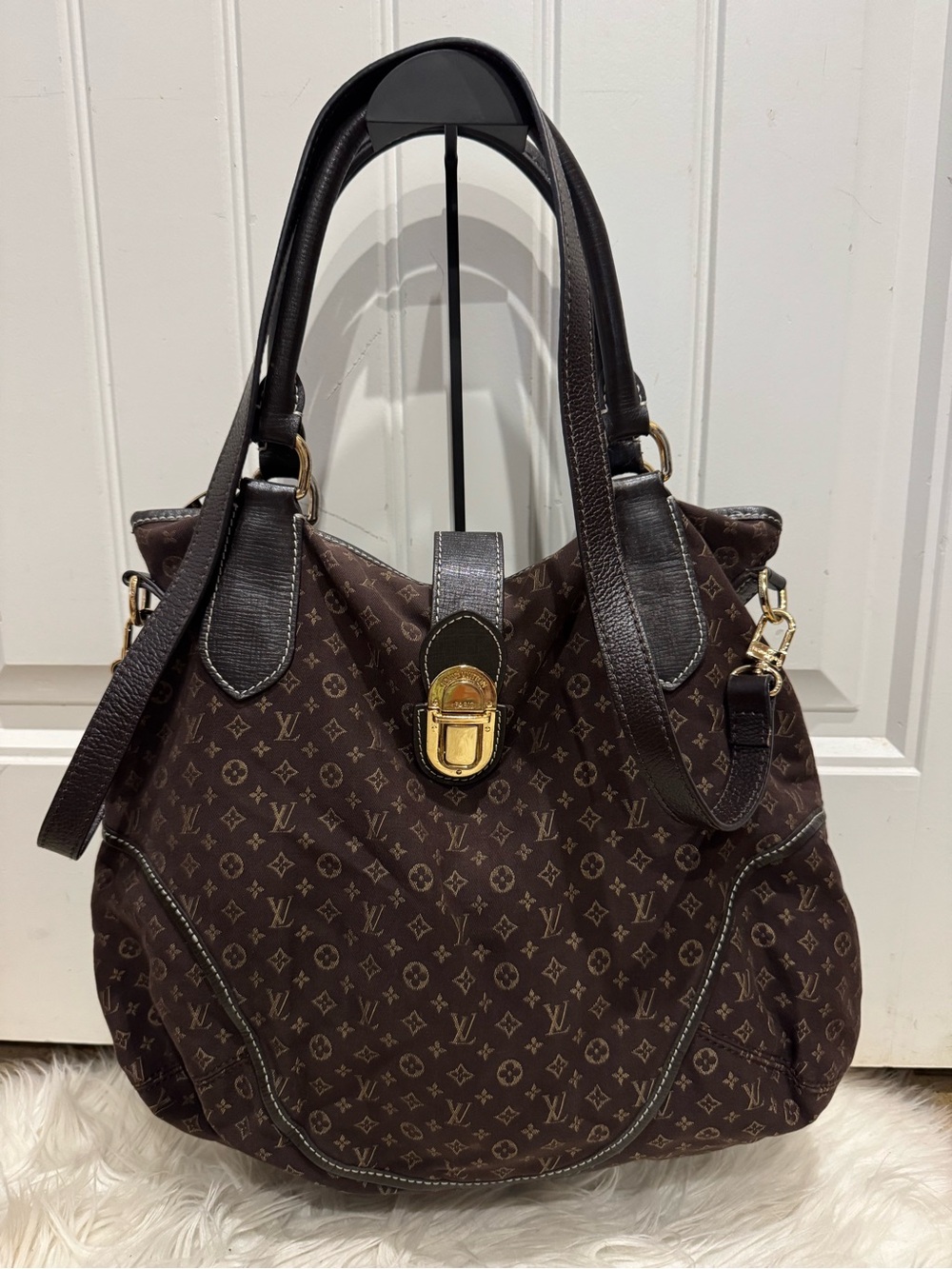 Louis Vuitton Dark Brown Monogram Canvas Shoulder Bag with Gold Hardware